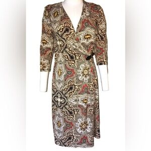 Charter Club Brown Orange Tan Boho Leather Side Buckle Wrap Dress